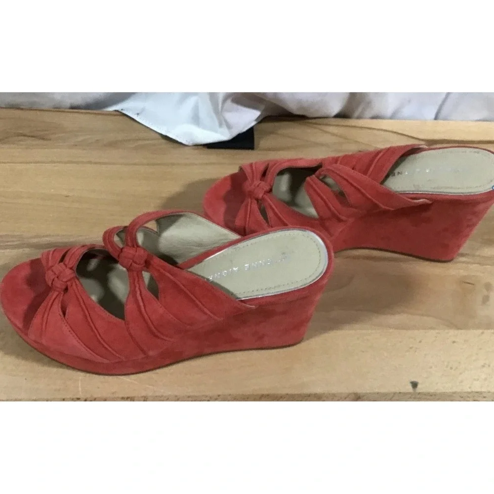 Etienne‎ Aigner Suede Red Heels Size 7.5 Made In Italy Excellent Condition No Bx